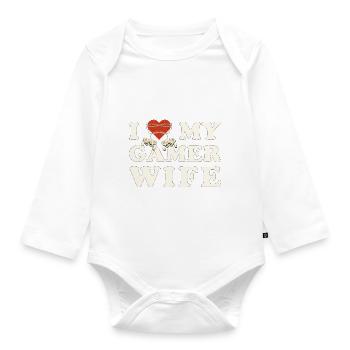 J’aime ma femme joueur - Je cœur ma femme - Body Bébé bio manches longues - blanc - Devant