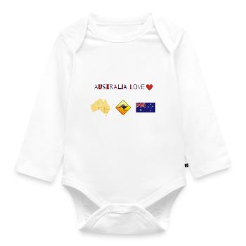 Australien, Australia Love, Australien Liebe - Baby Bio-Langarm-Body - Weiß - Vorne