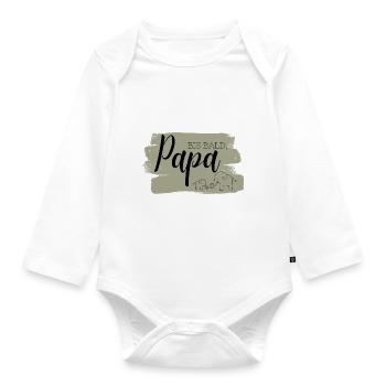 Bis bald, Papa Aufdruck, Elefant, Olivgrün, - Baby Bio-Langarm-Body - Weiß - Vorne