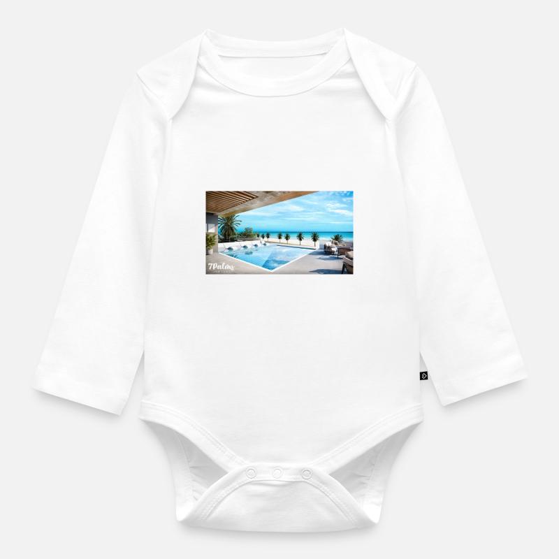 Piscine et plage - Body Bébé bio manches longues - blanc