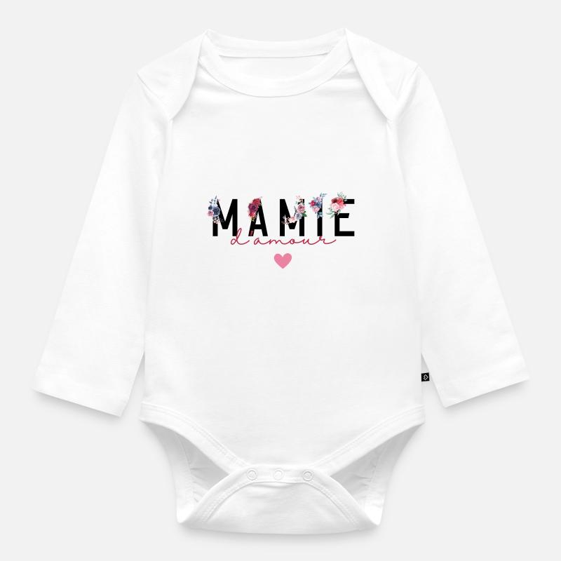 Mamie d’amour fleurs- idée cadeau mamie - Body Bébé bio manches longues - blanc