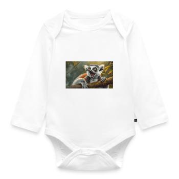 Cute animals chilling – ring-tailed lemur - Organic Longsleeve Baby Bodysuit - white - Front