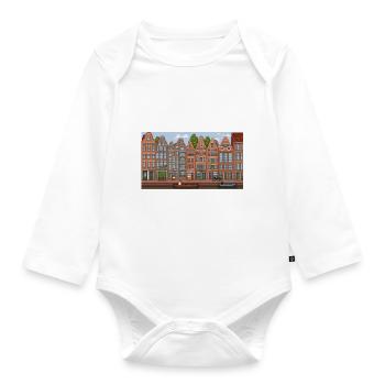 Stadtzentrum Amsterdam - Pixel Art - Baby Bio-Langarm-Body - Weiß - Vorne