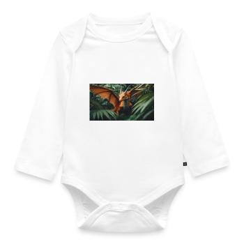 Ein realistischer grün-orangefarbener Drache im Outback - Baby Bio-Langarm-Body - Weiß - Vorne