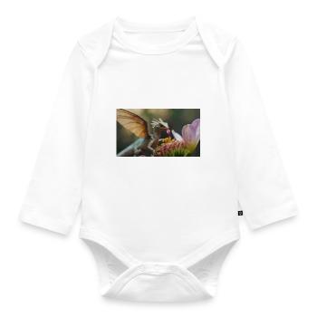 Ein realistischer, majestätischer kleiner niedlicher Drache - Baby Bio-Langarm-Body - Weiß - Vorne