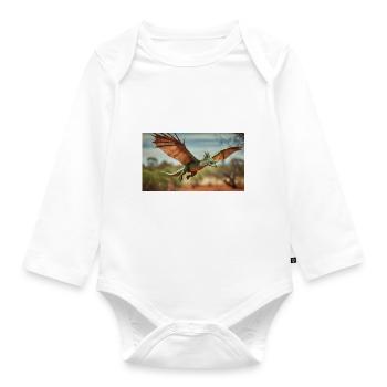 Ein realistischer grün-orangefarbener Drache im Outback - Baby Bio-Langarm-Body - Weiß - Vorne