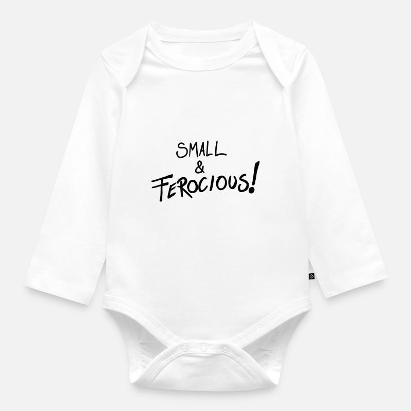 Small & ferocious! - Organic Longsleeve Baby Bodysuit - white