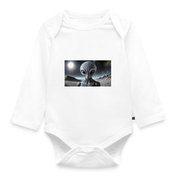 extraterrestre gris sur la surface de la lune – portrait - Body Bébé bio manches longues - blanc - Devant
