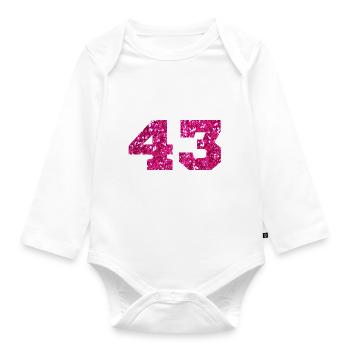 Number 43 Pink Glitter - 43rd Anniversary - Organic Longsleeve Baby Bodysuit - white - Front