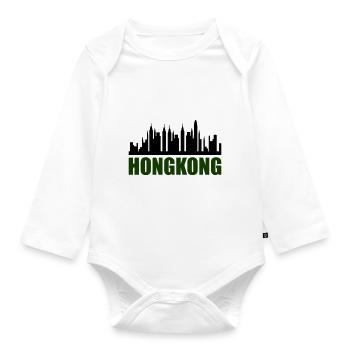 Hong Kong Skyline - Organic Longsleeve Baby Bodysuit - white - Front