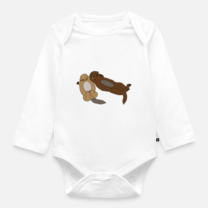 Mignonnes loutres endormies - Body Bébé bio manches longues - blanc
