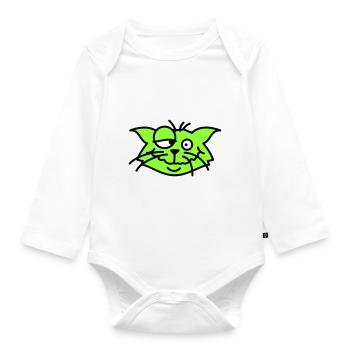 Confused Cat Squints Funny Crazy Grimace - Organic Longsleeve Baby Bodysuit - white - Front