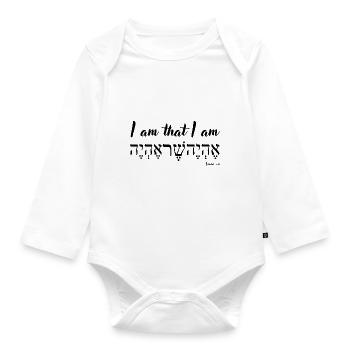Ich bin, der ich bin, Englisch und Hebräisch, 2. Mose 3,14 - Baby Bio-Langarm-Body - Weiß - Vorne
