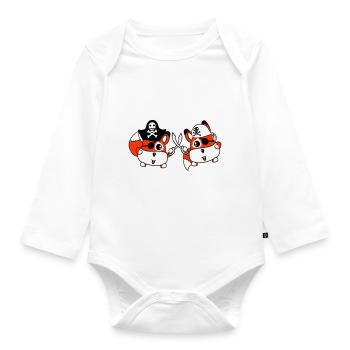 2 Kleine Süße Pirat Füchse Augenklappe Säbel Duell - Baby Bio-Langarm-Body - Weiß - Vorne