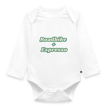Roadbike + Espresso - Baby Bio-Langarm-Body - Weiß - Vorne