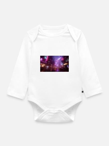 Cyberpunk Stadt4 - Baby Bio-Langarm-Body - Weiß