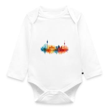 Berlin City Watercolor City - Organic Longsleeve Baby Bodysuit - white - Front