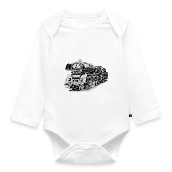 Steam locomotive - Organic Longsleeve Baby Bodysuit - white - Front