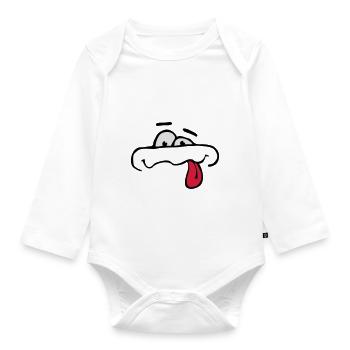 Funny Comic Cartoon Face Tongue Stick Out - Organic Longsleeve Baby Bodysuit - white - Front