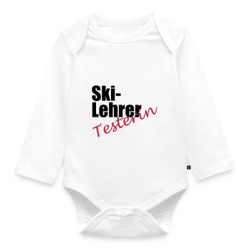 Ski instructor tester - Organic Longsleeve Baby Bodysuit - white - Front