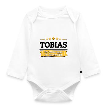 Tobias – Der Name steht für Top-Qualität! - Baby Bio-Langarm-Body - Weiß - Vorne