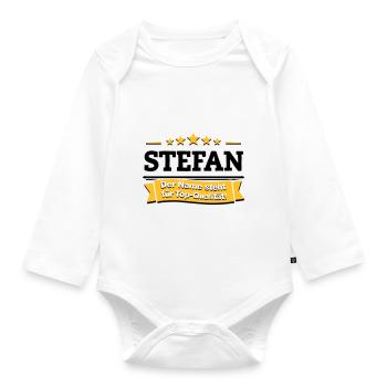 Stefan – Der Name steht für Top-Qualität! - Baby Bio-Langarm-Body - Weiß - Vorne
