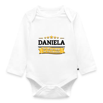 Daniela – Der Name steht für Top-Qualität! - Baby Bio-Langarm-Body - Weiß - Vorne
