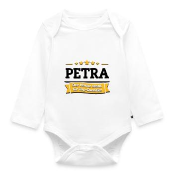Petra – Der Name steht für Top-Qualität! - Baby Bio-Langarm-Body - Weiß - Vorne