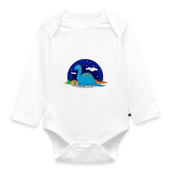 Dinosaur Brontosaurus Star Night Dream - Organic Longsleeve Baby Bodysuit - white - Front