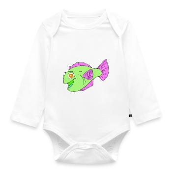 Cute colourful cartoon fish - Organic Longsleeve Baby Bodysuit - white - Front