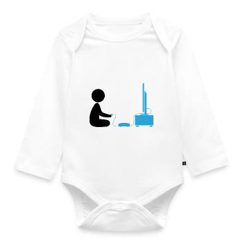 A Boy Plays With His Games Console - Organic Longsleeve Baby Bodysuit - white - Front