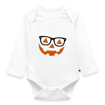 Halloween citrouille ballot lunettes hipster - Body Bébé bio manches longues - blanc - Devant