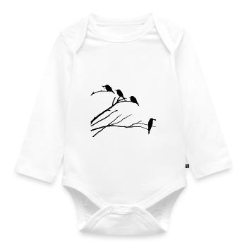 Birds on branch - Organic Longsleeve Baby Bodysuit - white - Front