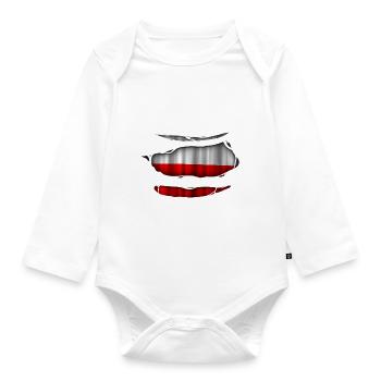 Poland flag torn 017 - Organic Longsleeve Baby Bodysuit - white - Front
