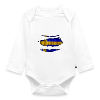 Sweden flag torn 017 - Organic Longsleeve Baby Bodysuit - white - Front