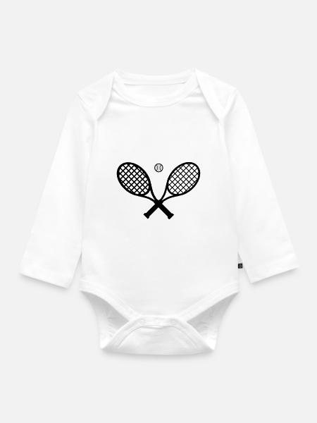 Tennisschläger und Tennisball - Baby Bio-Langarm-Body - Weiß