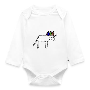 Beautiful scribbled unicorn - Organic Longsleeve Baby Bodysuit - white - Front