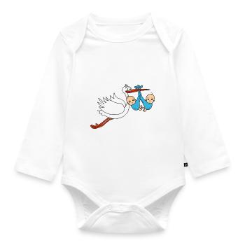 Storch Baby Zwillinge Babies Jungen2 - Baby Bio-Langarm-Body - Weiß - Vorne