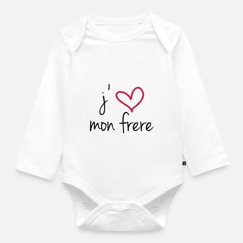 J'aime mon frère - Body Bébé bio manches longues - blanc