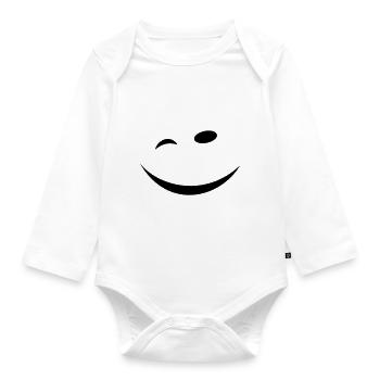 Winking face - Organic Longsleeve Baby Bodysuit - white - Front