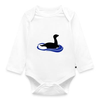 Dinosaur loch ness monster in the water - Organic Longsleeve Baby Bodysuit - white - Front