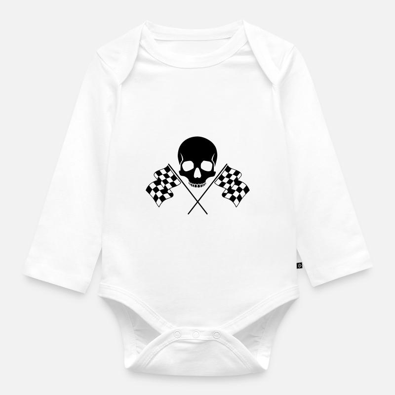 Crâne Drapeaux à Damier - Body Bébé bio manches longues - blanc