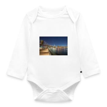 Panoramic View Brooklyn Bridge and Skyline - Organic Longsleeve Baby Bodysuit - white - Front
