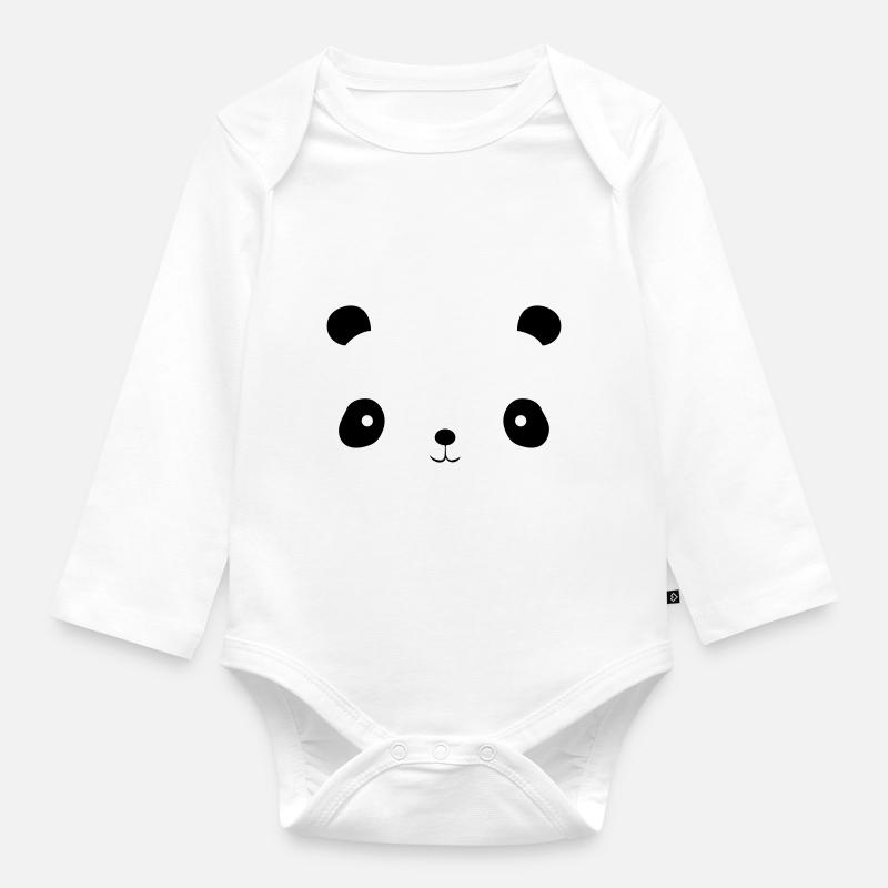 visage de panda - Body Bébé bio manches longues - blanc
