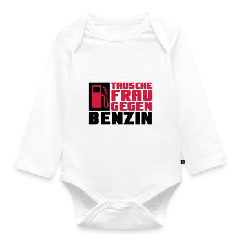 Tausche Frau gegen Benzin - Baby Bio-Langarm-Body - Weiß - Vorne