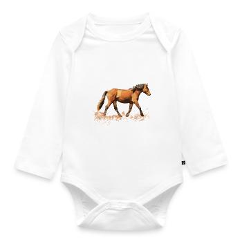 Reiten Pferd Pferde Pferdenarr Pferdenärrin Reiter - Baby Bio-Langarm-Body - Weiß - Vorne
