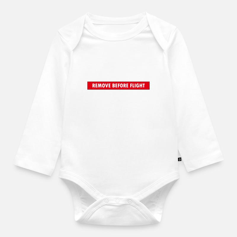 Remove before flight - Organic Longsleeve Baby Bodysuit - white