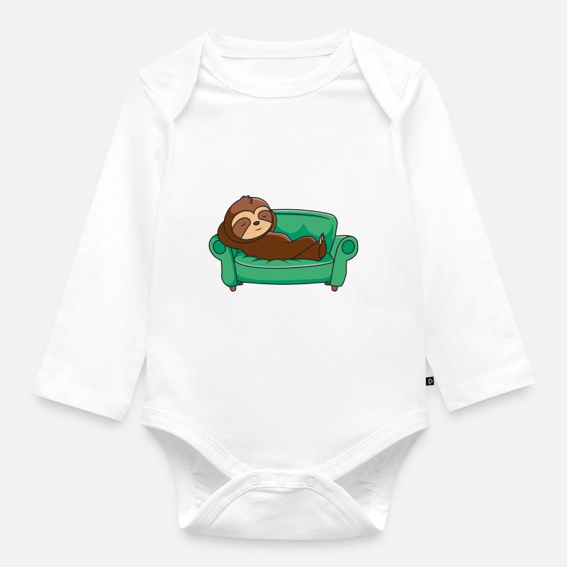 Faultier Couching - Baby Bio-Langarm-Body - Weiß