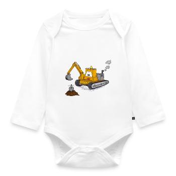 Excavator mole crane construction site builder guys - Organic Longsleeve Baby Bodysuit - white - Front