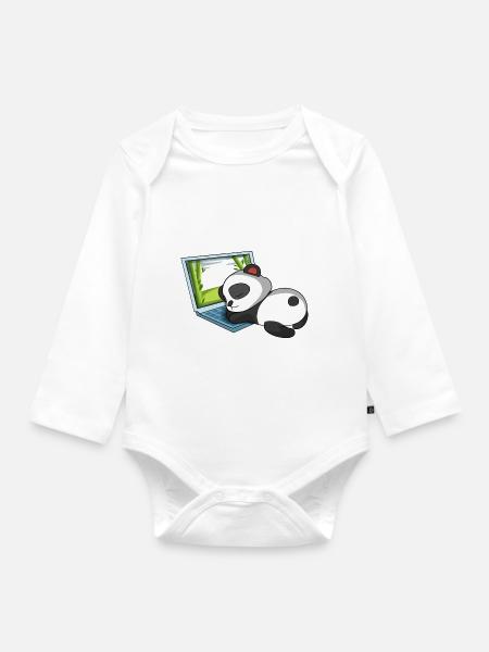 Panda im Homeoffice - Baby Bio-Langarm-Body - Weiß